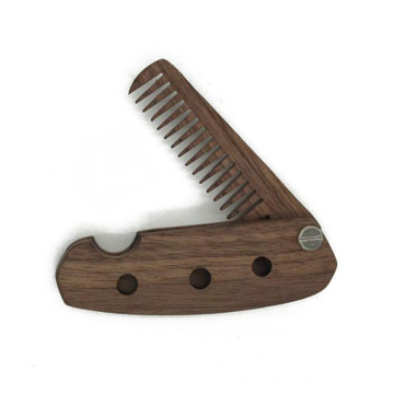 gros nouveau design en bois de noyer noir pliable en bois moustache et barbe peigne